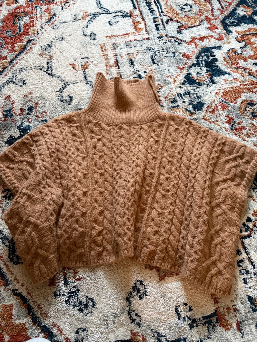 Turtleneck Cable Knit Sweater - Camel